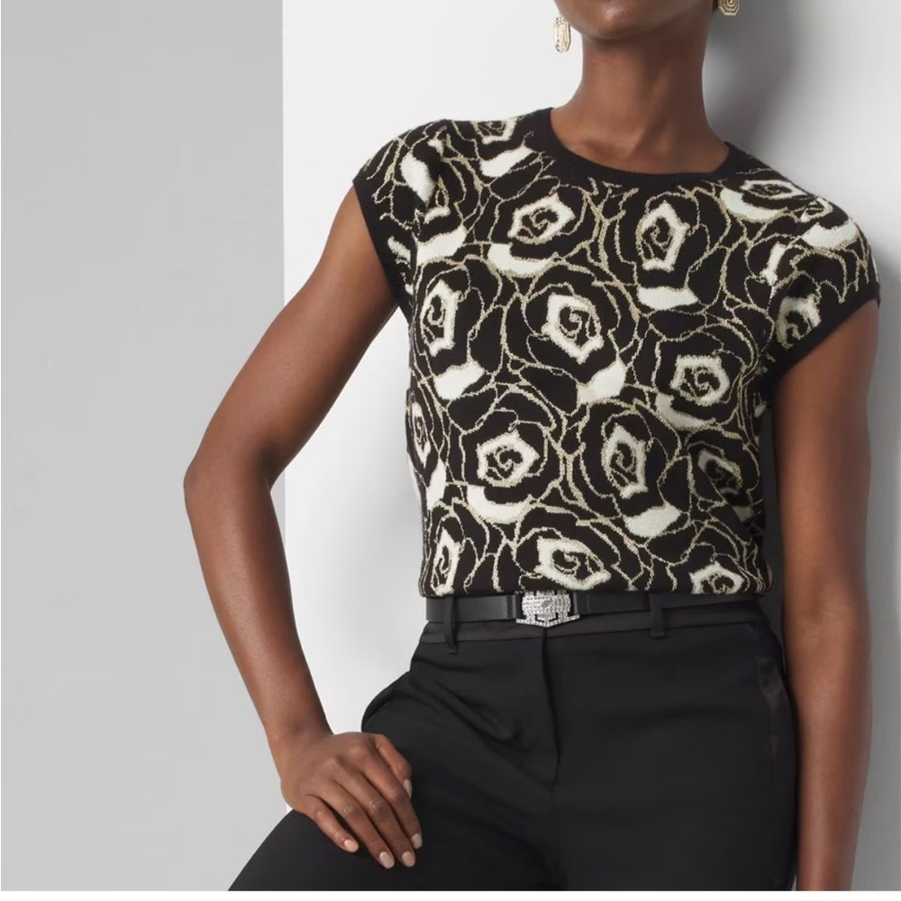 Floral Jacquard Sweater Tee WHBM Sz M White House black market